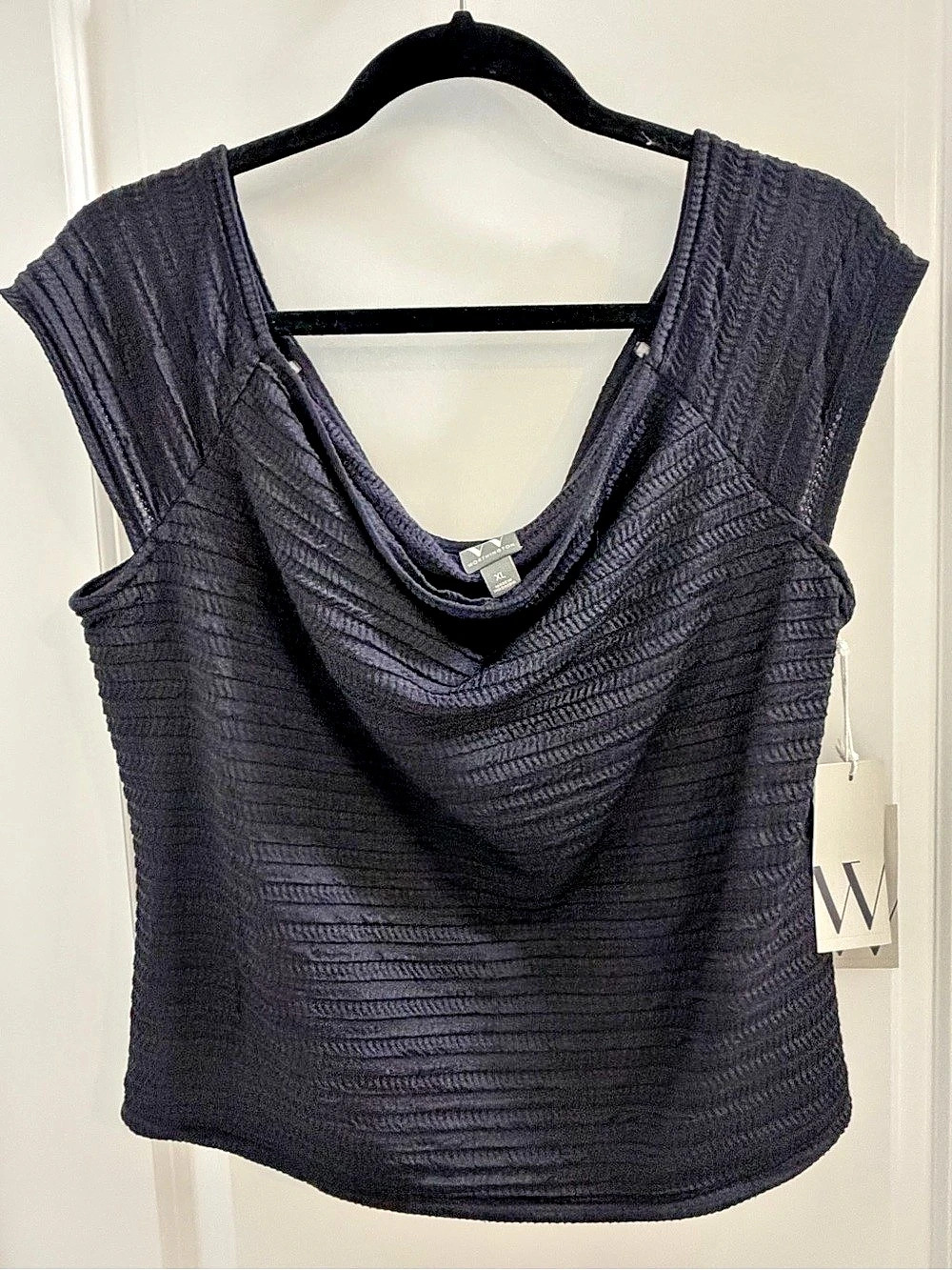 Worthington Black Textured Cowl Neck Top XL NWT